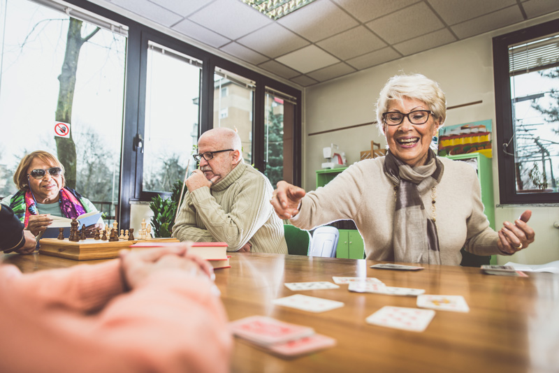 Seniors playing games at VRS independent or assisted living community
